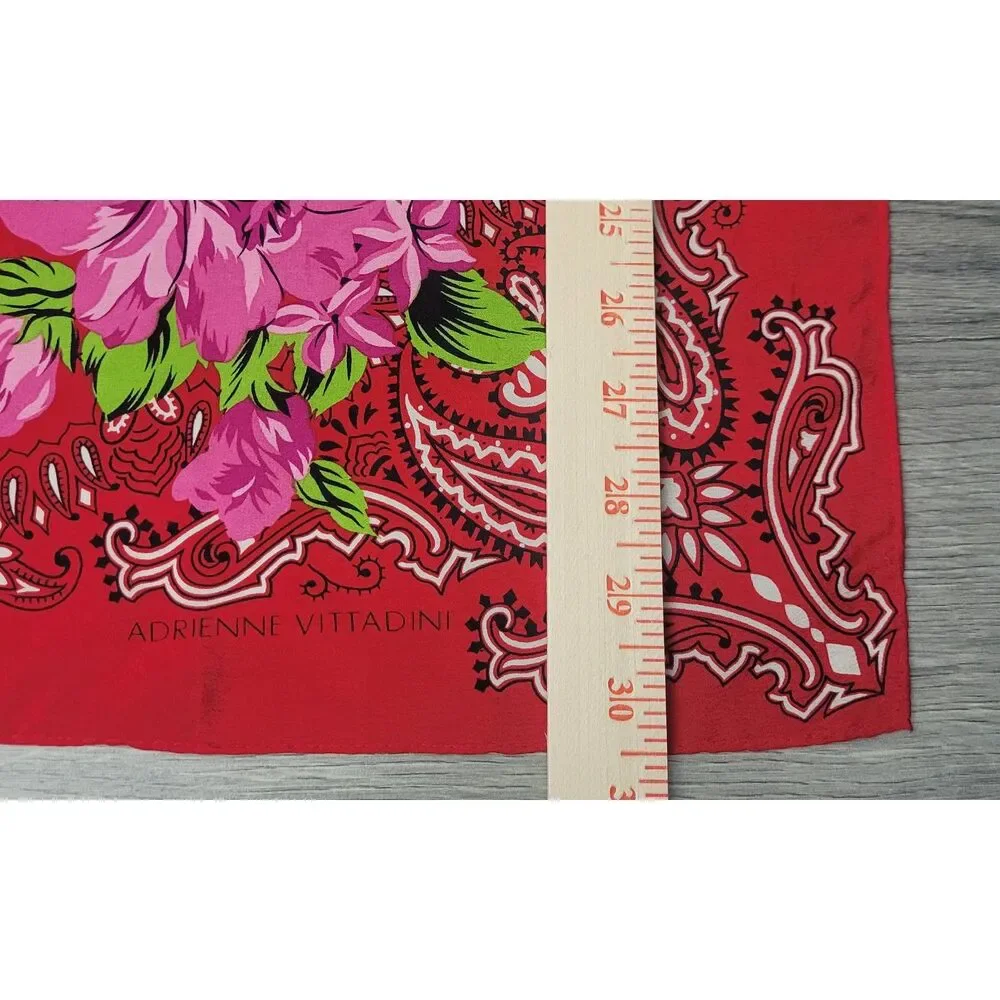 VTG Adrienne Vittadini Red Floral and Paisley Print Square Scarf 100% Silk Japan